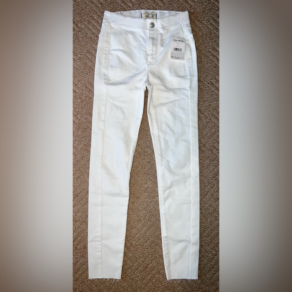We The Free White Skinny Jeans with Front Seam Detail